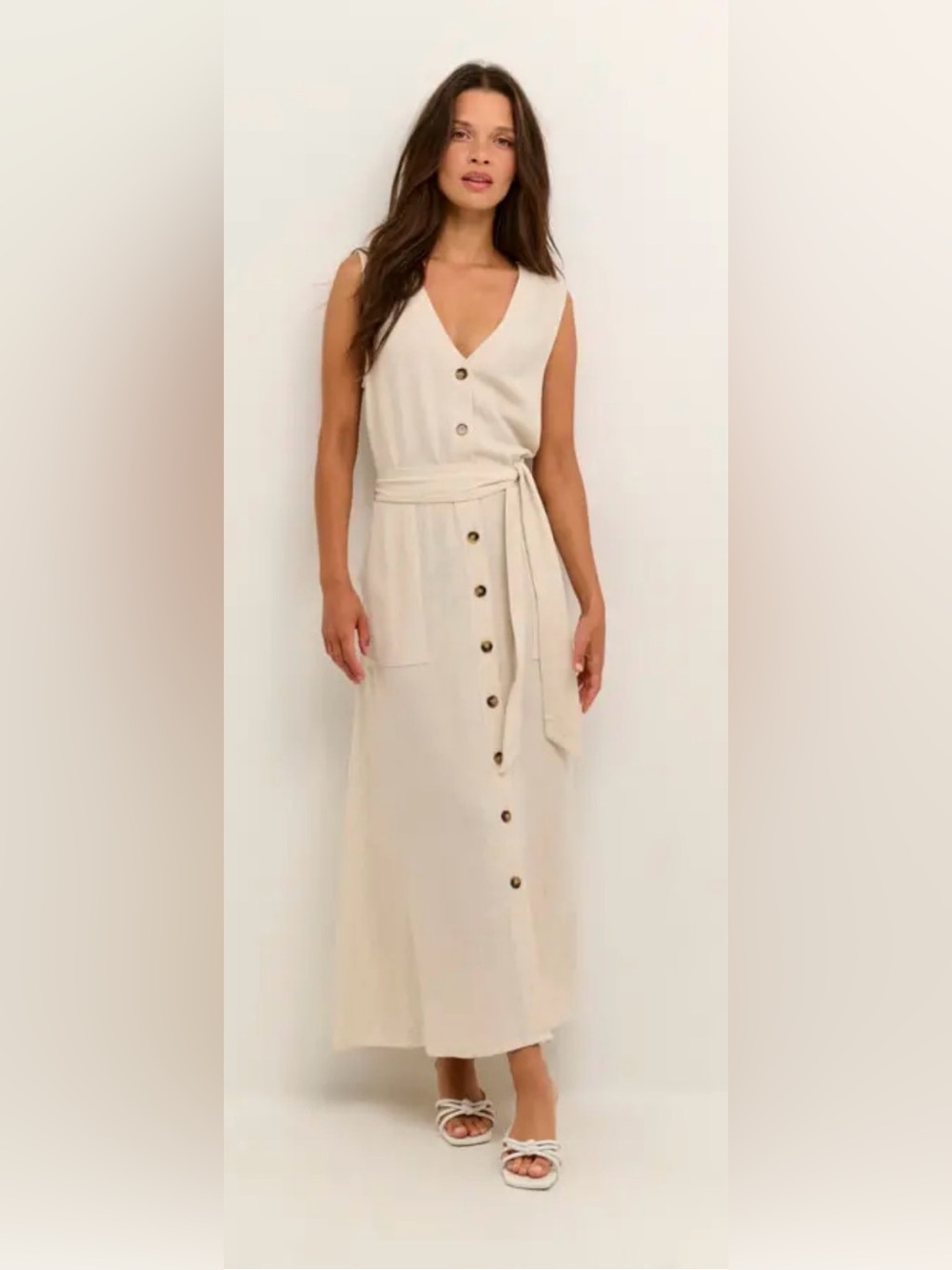 Kaffe Kaliny Linen Blend Midi Dress Size 38